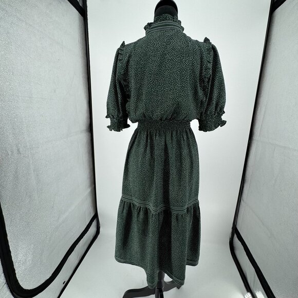 Max Studio Polka Dot Tiered Midi Dress Womens M Ruffle High Neck Empire Waist - Picture 5 of 6